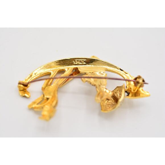 Vintage Oriental Boat Damascene Pin Brooch Tourist Gold Spain Signed 1980s BinJ - Picture 11 of 12